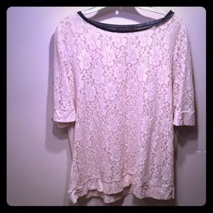 Lace black leather trim shirt